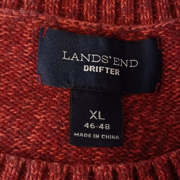 Lands End Mens XL DRIFTER Cotton Crew Neck Pullover Sweater Marled Red Cranberry - Picture 3 of 7
